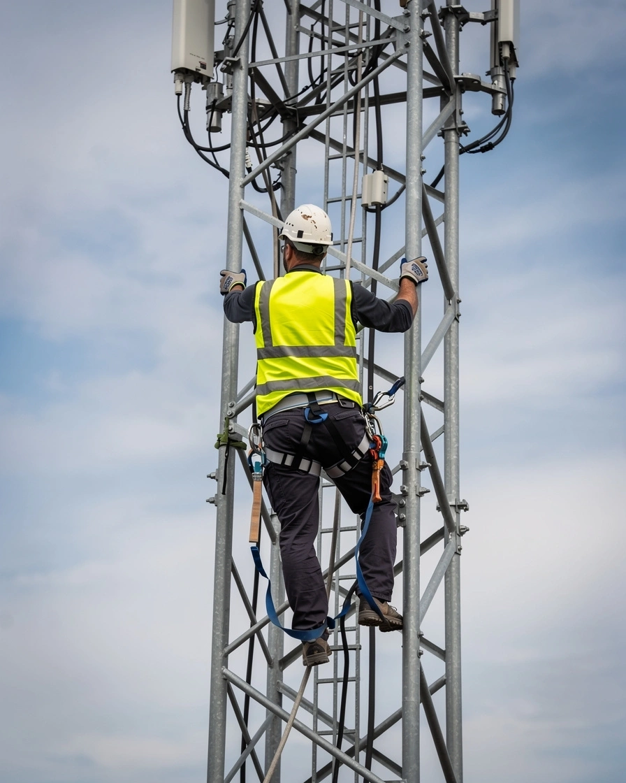 Tecnico BMB durante un sopralluogo su strutture metalliche per telecomunicazioni