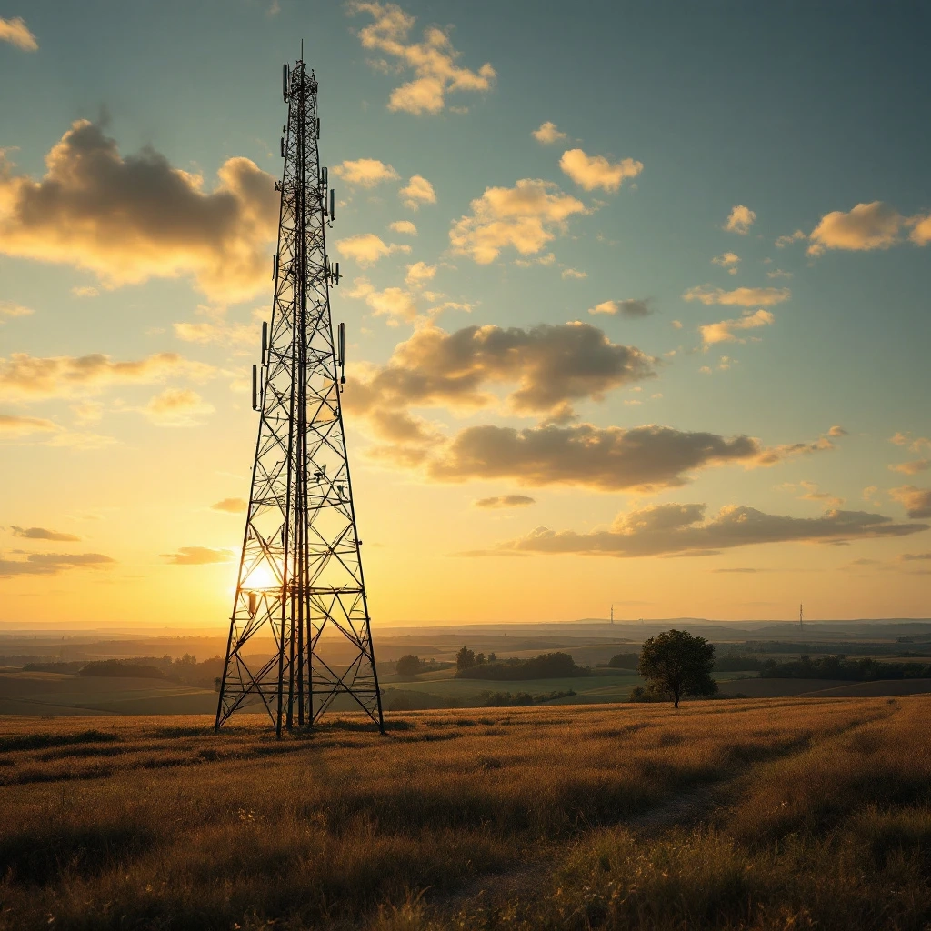 Traliccio in acciaio nella campagna italiana al tramonto